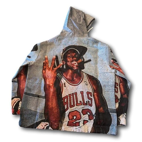 MENS MICHAEL JORDAN 3 PEAT BASKETBALL TAPESTRY ALL OVER HOODIE Size: M - NEW - Picture 4 of 4